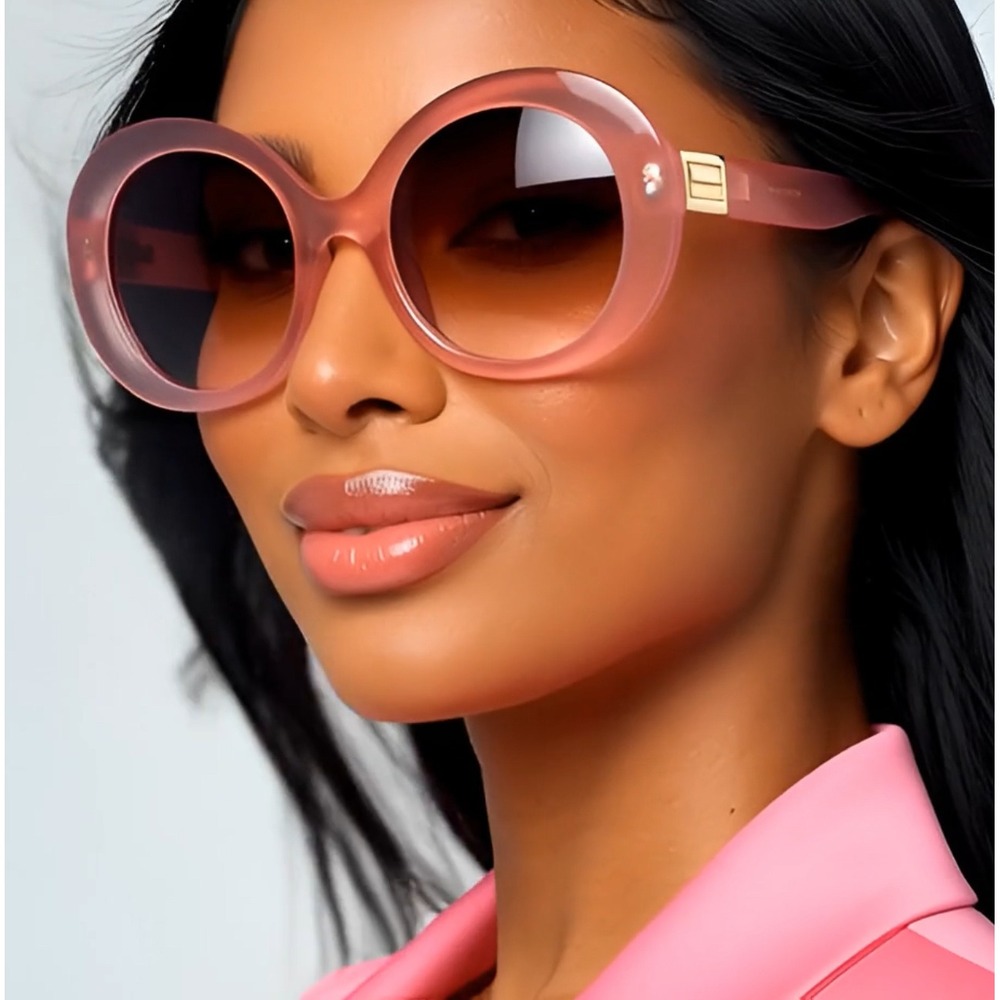 Women Oversized Pink Frame Gradient Lens Round Sunglasses Fashion Luxury Lentes